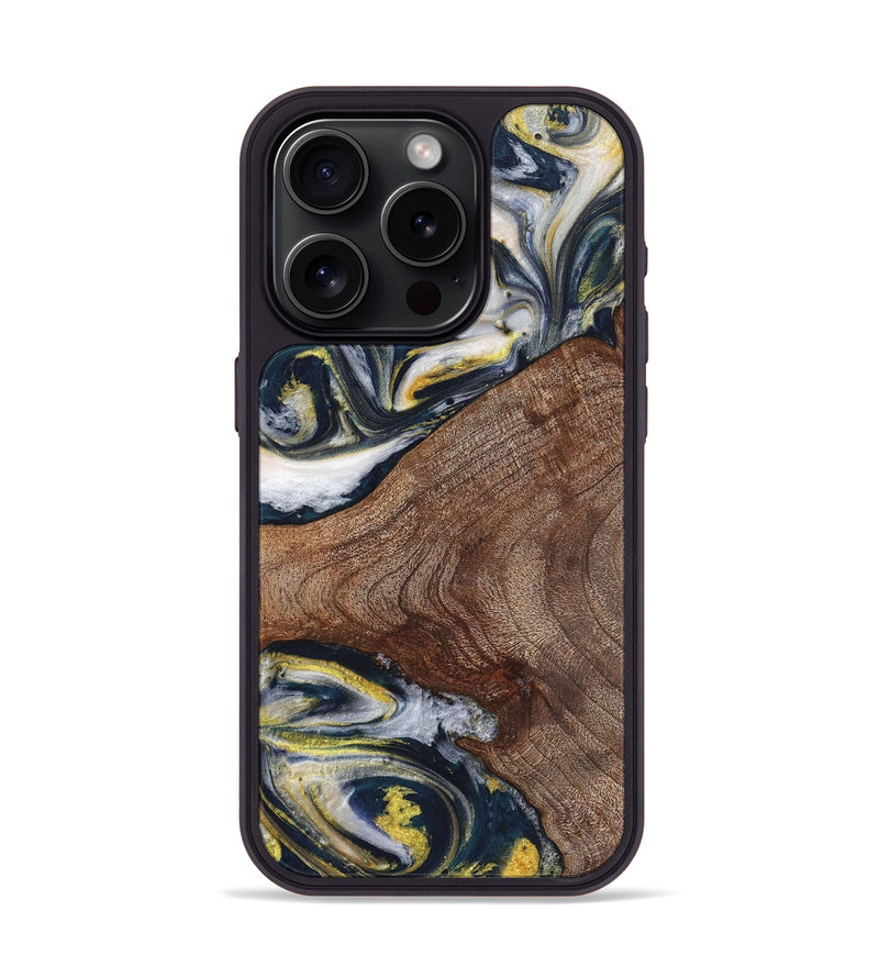 iPhone 15 Pro Wood+Resin Phone Case - Kimora (Teal & Gold, 719411)