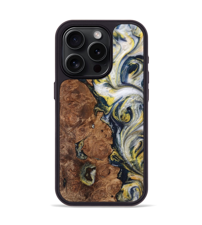 iPhone 15 Pro Wood+Resin Phone Case - Kenneth (Teal & Gold, 719412)