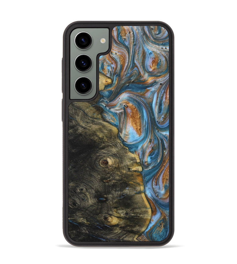 Galaxy S23 Plus Wood+Resin Phone Case - Sharon (Teal & Gold, 719413)