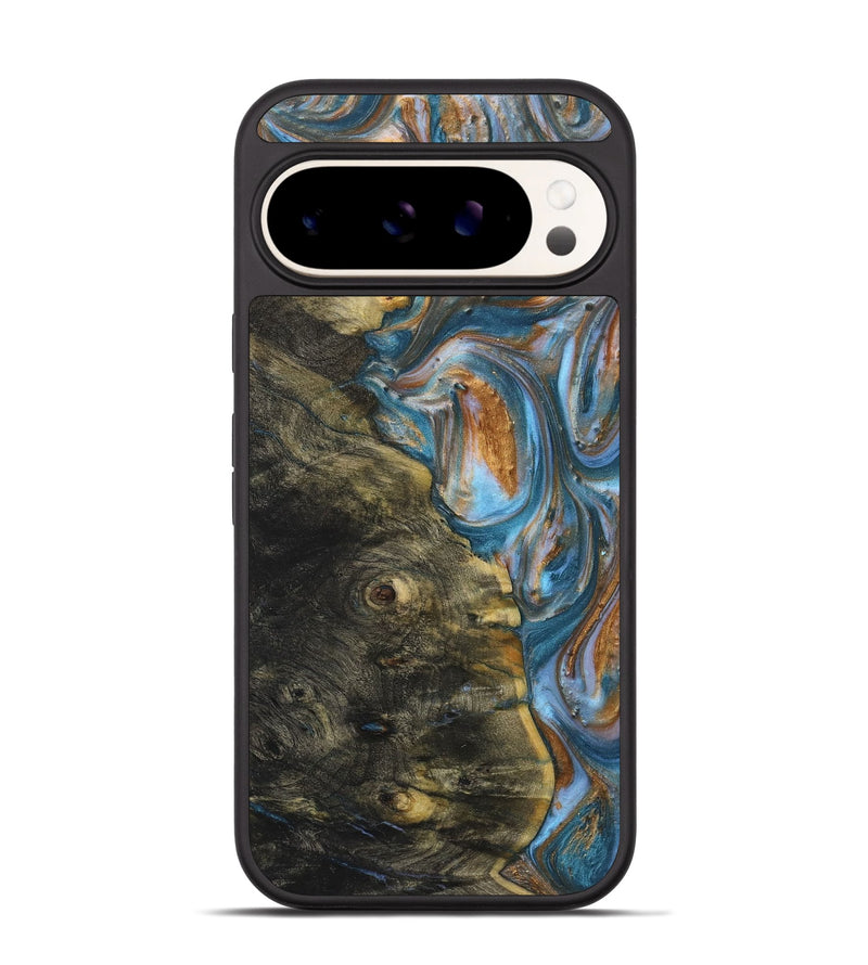 Pixel 9 Wood+Resin Phone Case - Sharon (Teal & Gold, 719413)