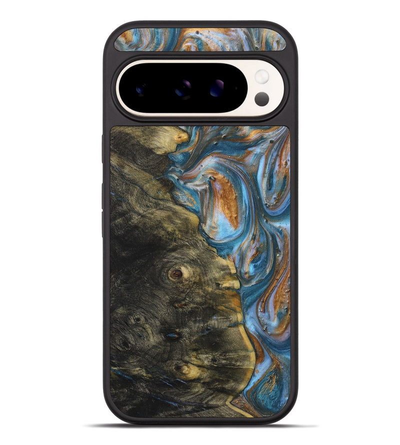 Pixel 9 Pro XL Wood+Resin Phone Case - Sharon (Teal & Gold, 719413)