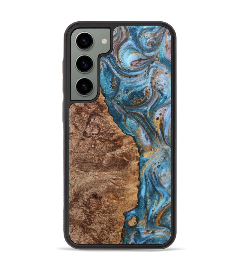 Galaxy S23 Plus Wood+Resin Phone Case - Latonya (Teal & Gold, 719415)