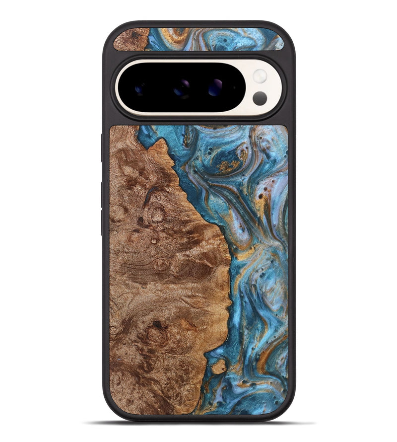 Pixel 9 Pro XL Wood+Resin Phone Case - Latonya (Teal & Gold, 719415)