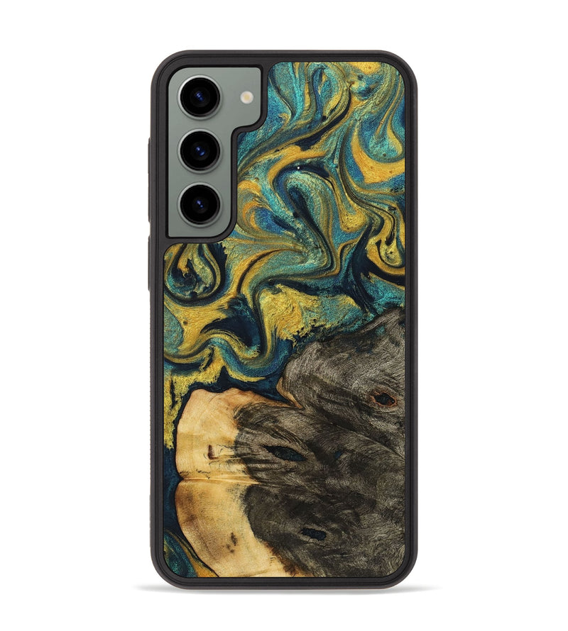 Galaxy S23 Plus Wood+Resin Phone Case - Mckenna (Teal & Gold, 719416)