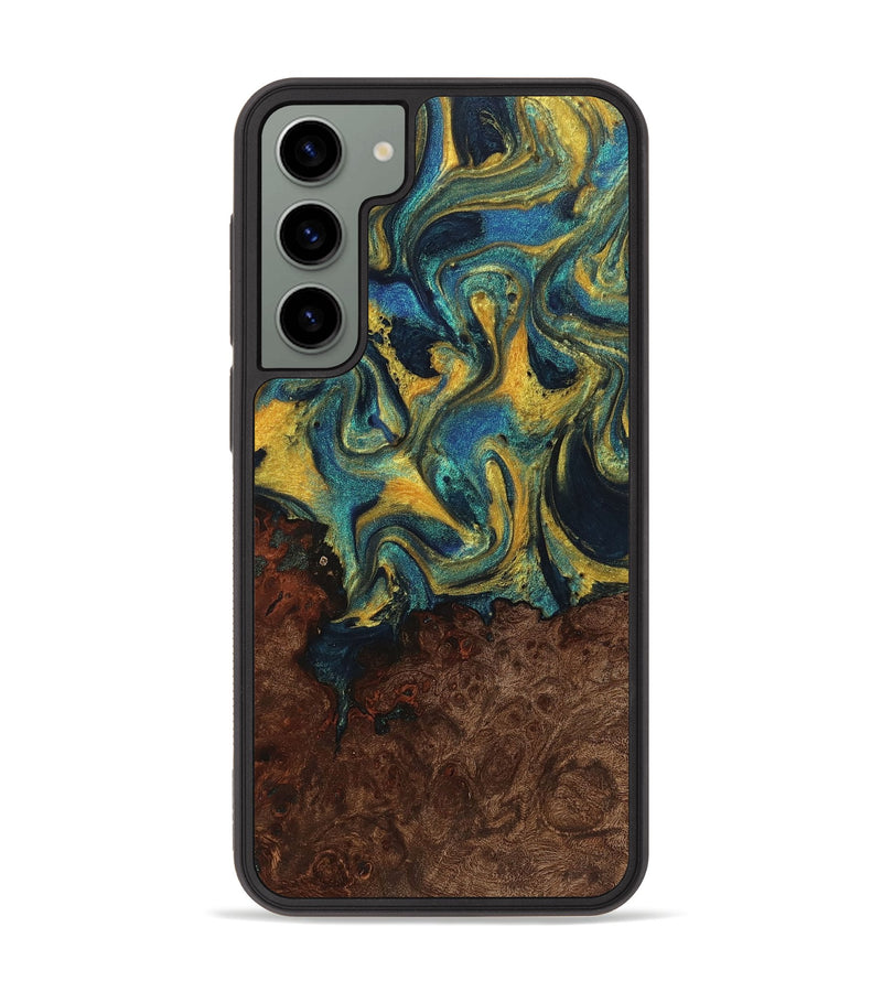 Galaxy S23 Plus Wood+Resin Phone Case - Paola (Teal & Gold, 719418)