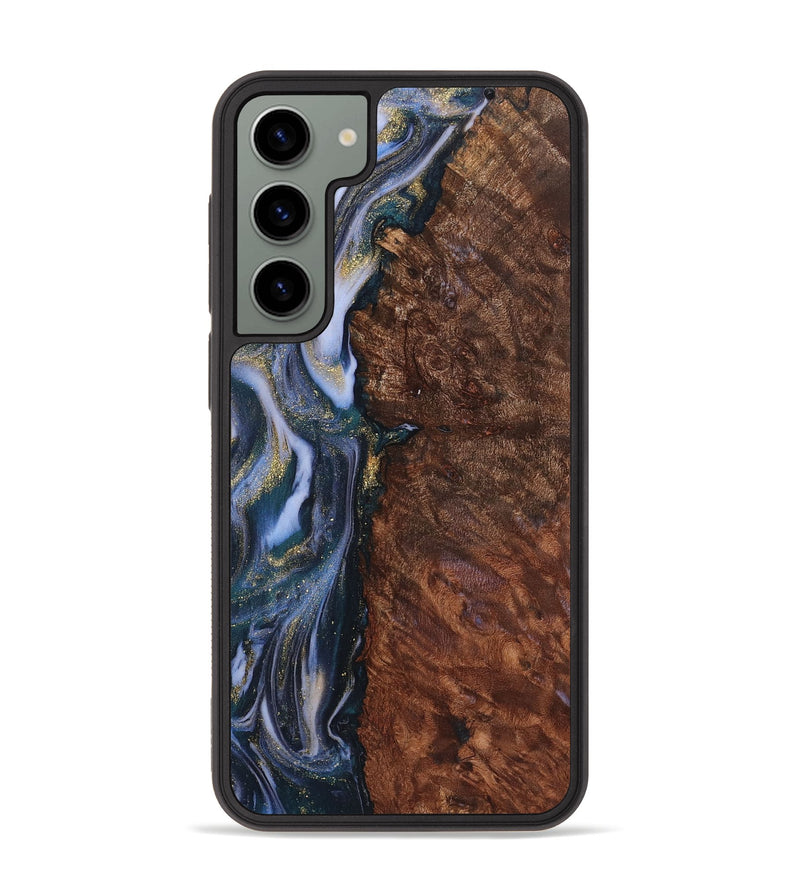 Galaxy S23 Plus Wood+Resin Phone Case - Nicholas (Teal & Gold, 719423)