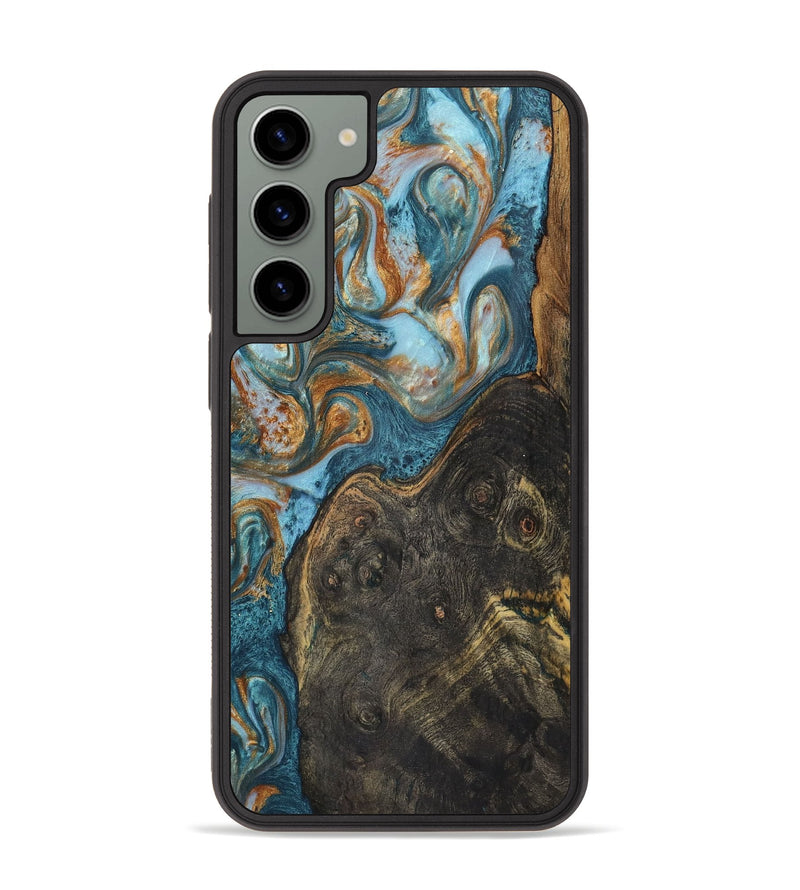 Galaxy S23 Plus Wood+Resin Phone Case - Salvatore (Teal & Gold, 719427)