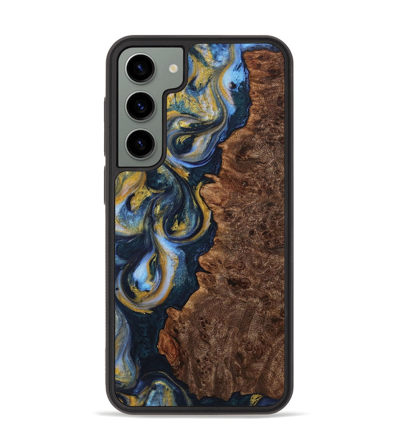 Galaxy S23 Plus Wood+Resin Phone Case - Jayceon (Teal & Gold, 719432)