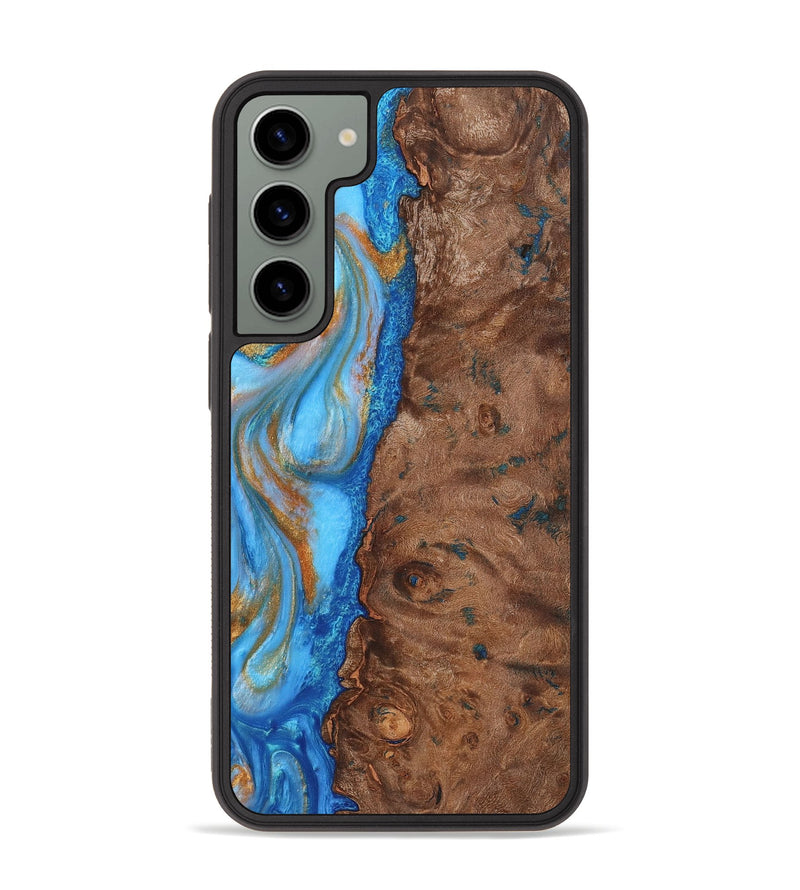 Galaxy S23 Plus Wood+Resin Phone Case - Vera (Teal & Gold, 719433)