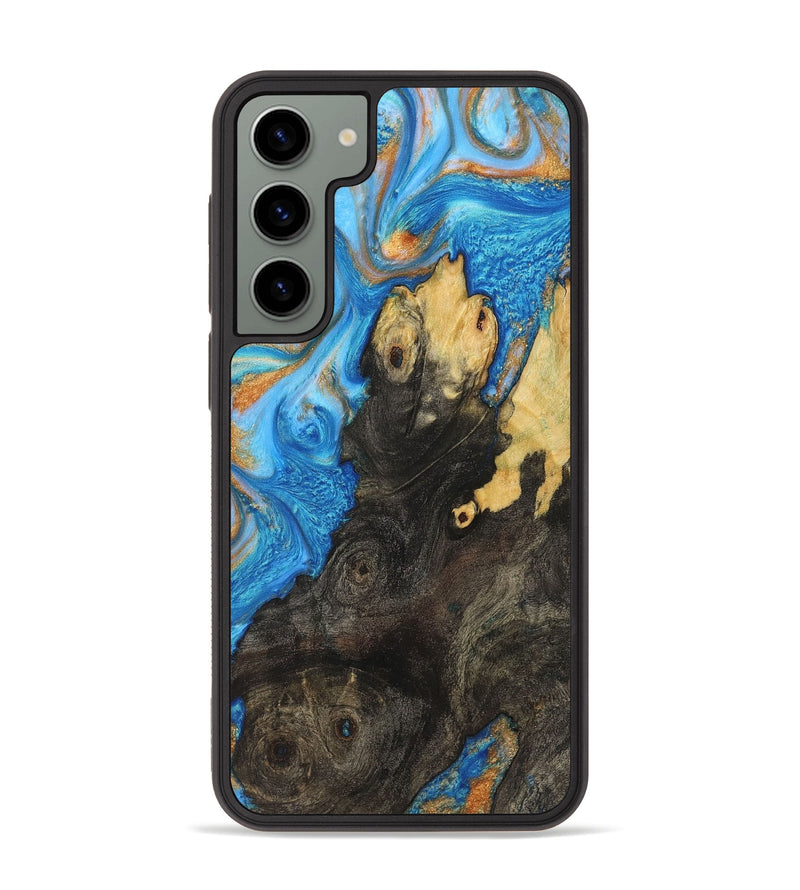 Galaxy S23 Plus Wood+Resin Phone Case - Jean (Teal & Gold, 719435)