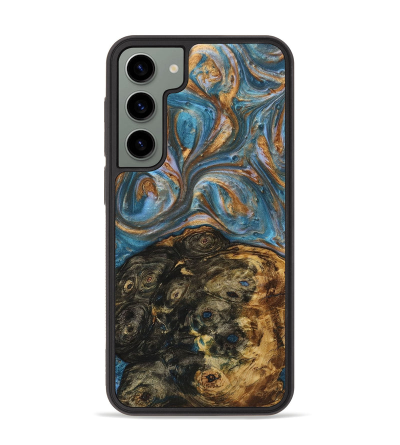 Galaxy S23 Plus Wood+Resin Phone Case - Elaine (Teal & Gold, 719436)