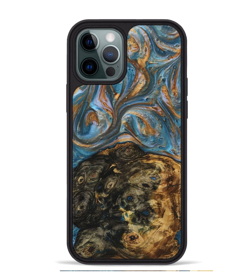 iPhone 12 Pro Max Wood+Resin Phone Case - Elaine (Teal & Gold, 719436)