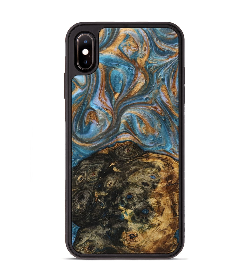 iPhone Xs Max Wood+Resin Phone Case - Elaine (Teal & Gold, 719436)