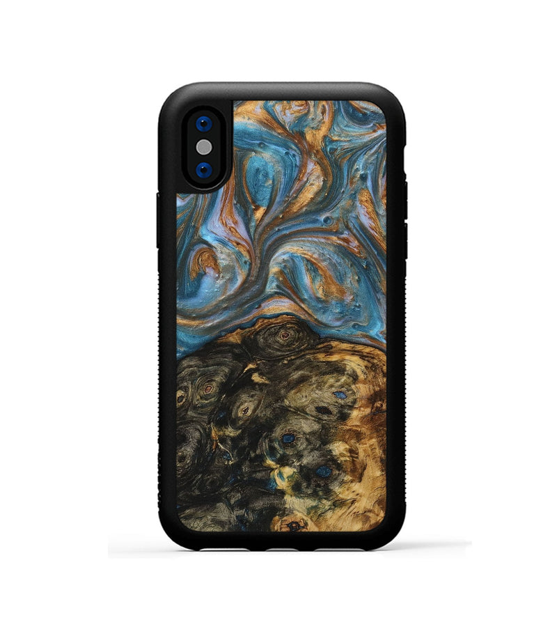 iPhone Xs Wood+Resin Phone Case - Elaine (Teal & Gold, 719436)