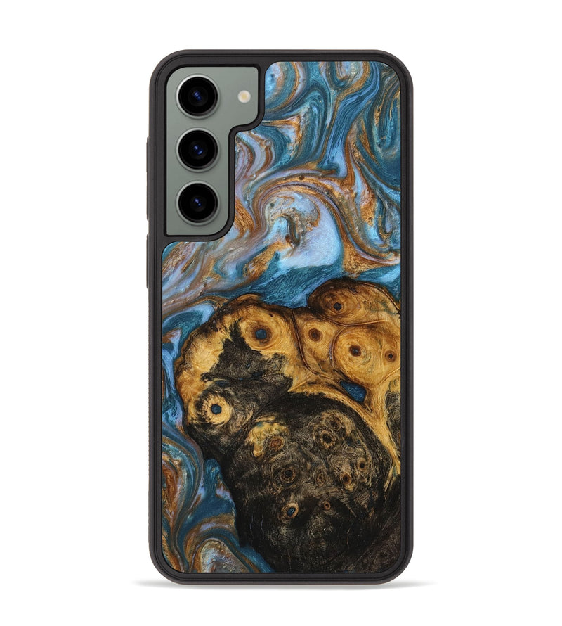 Galaxy S23 Plus Wood+Resin Phone Case - Romeo (Teal & Gold, 719437)