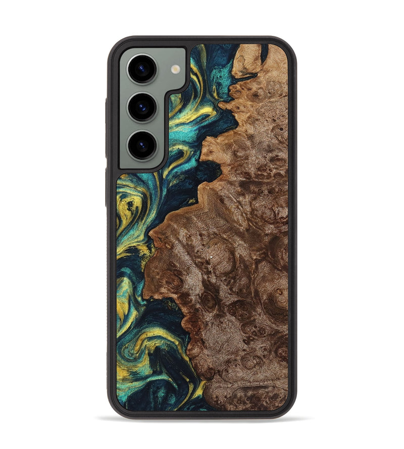 Galaxy S23 Plus Wood+Resin Phone Case - Jamie (Teal & Gold, 719441)