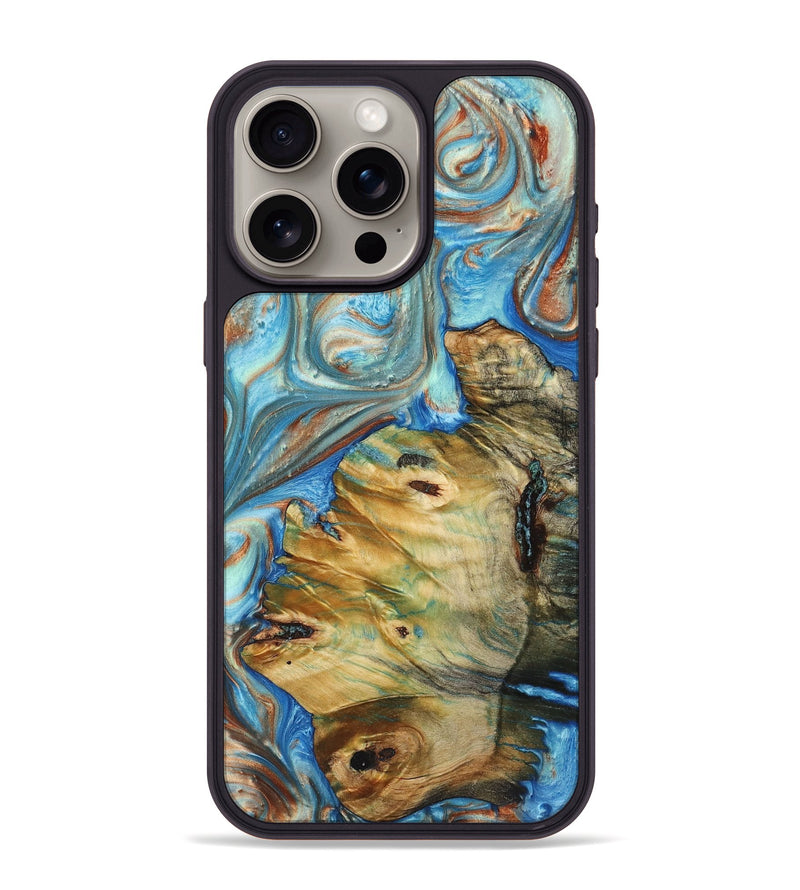 iPhone 15 Pro Max Wood+Resin Phone Case - Randall (Teal & Gold, 719443)