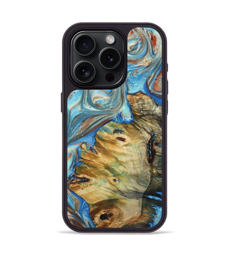 iPhone 15 Pro Wood+Resin Phone Case - Randall (Teal & Gold, 719443)