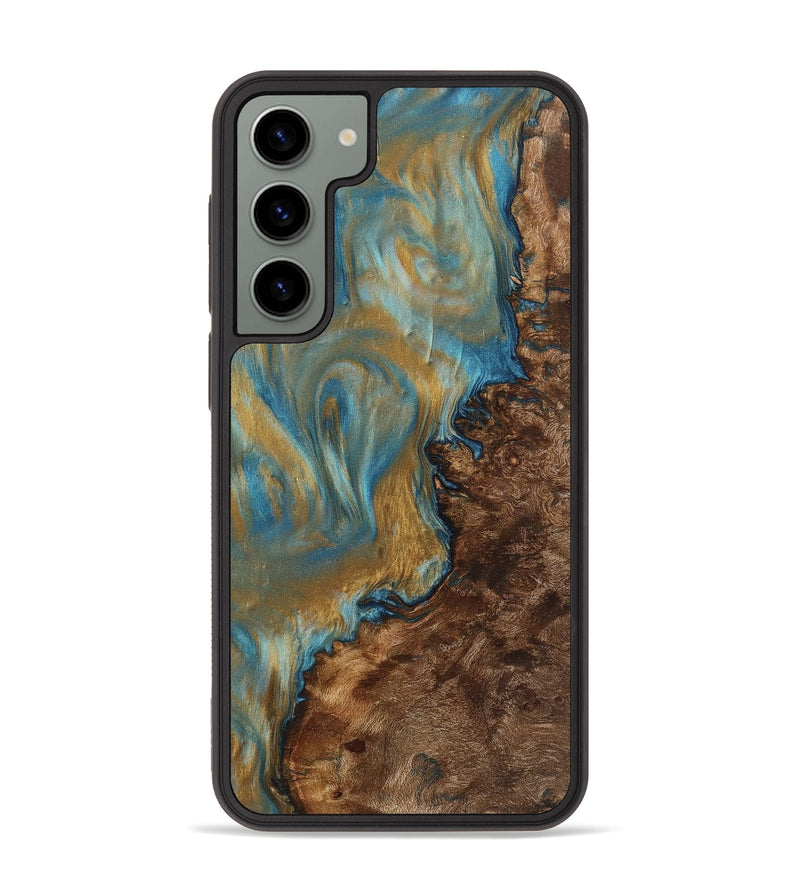 Galaxy S23 Plus Wood+Resin Phone Case - Lowell (Teal & Gold, 719444)