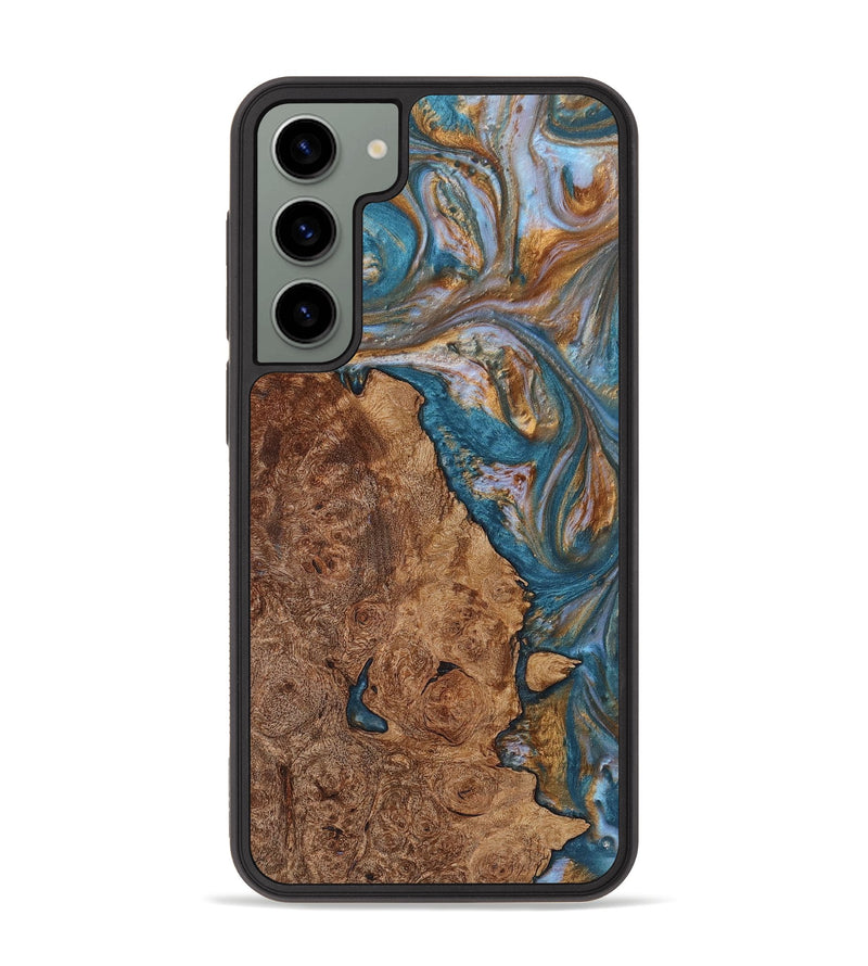 Galaxy S23 Plus Wood+Resin Phone Case - Robert (Teal & Gold, 719446)