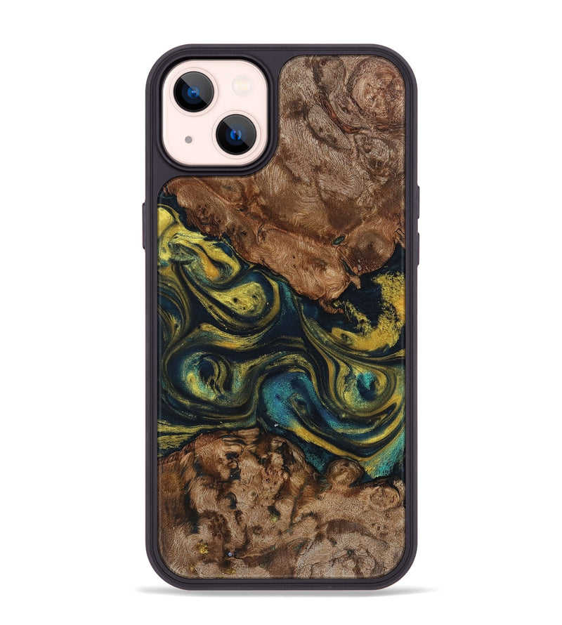 iPhone 14 Plus Wood+Resin Phone Case - Doug (Teal & Gold, 719448)