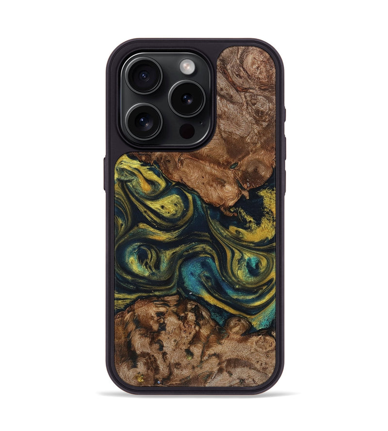 iPhone 15 Pro Wood+Resin Phone Case - Doug (Teal & Gold, 719448)