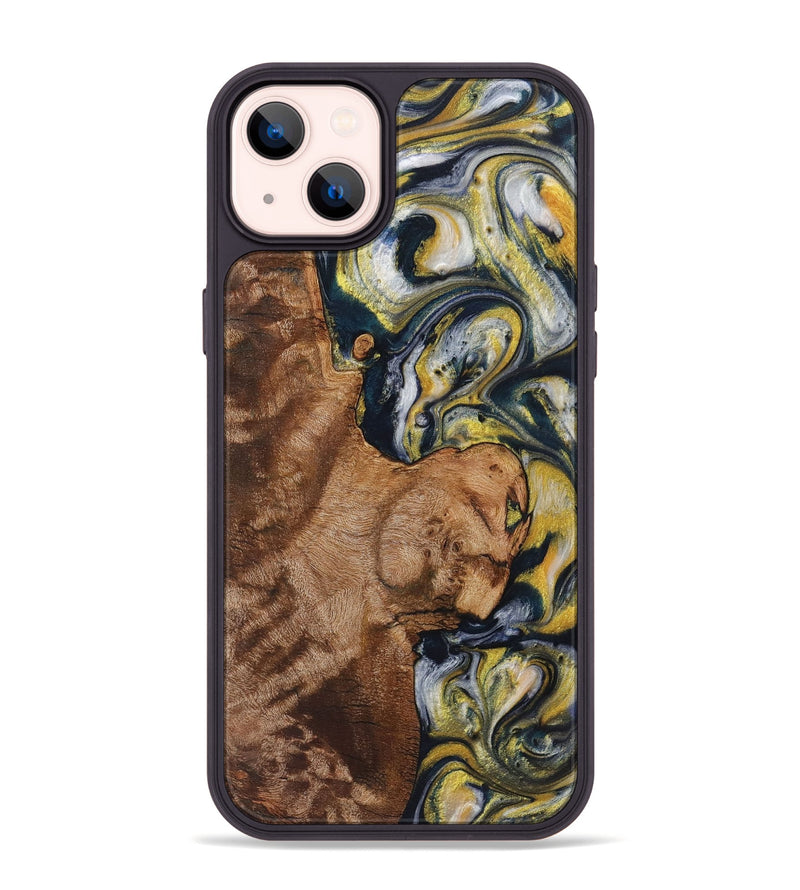 iPhone 14 Plus Wood+Resin Phone Case - Raelynn (Teal & Gold, 719451)