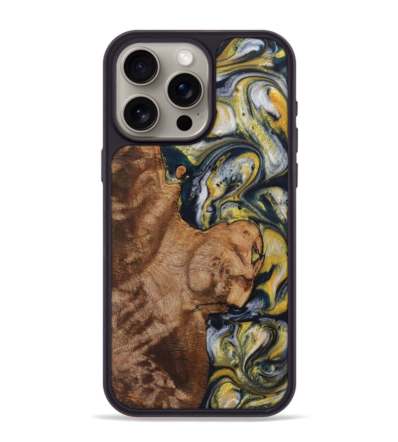 iPhone 15 Pro Max Wood+Resin Phone Case - Raelynn (Teal & Gold, 719451)