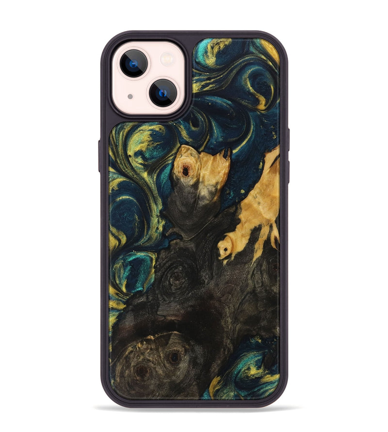 iPhone 14 Plus Wood+Resin Phone Case - Dean (Teal & Gold, 719452)