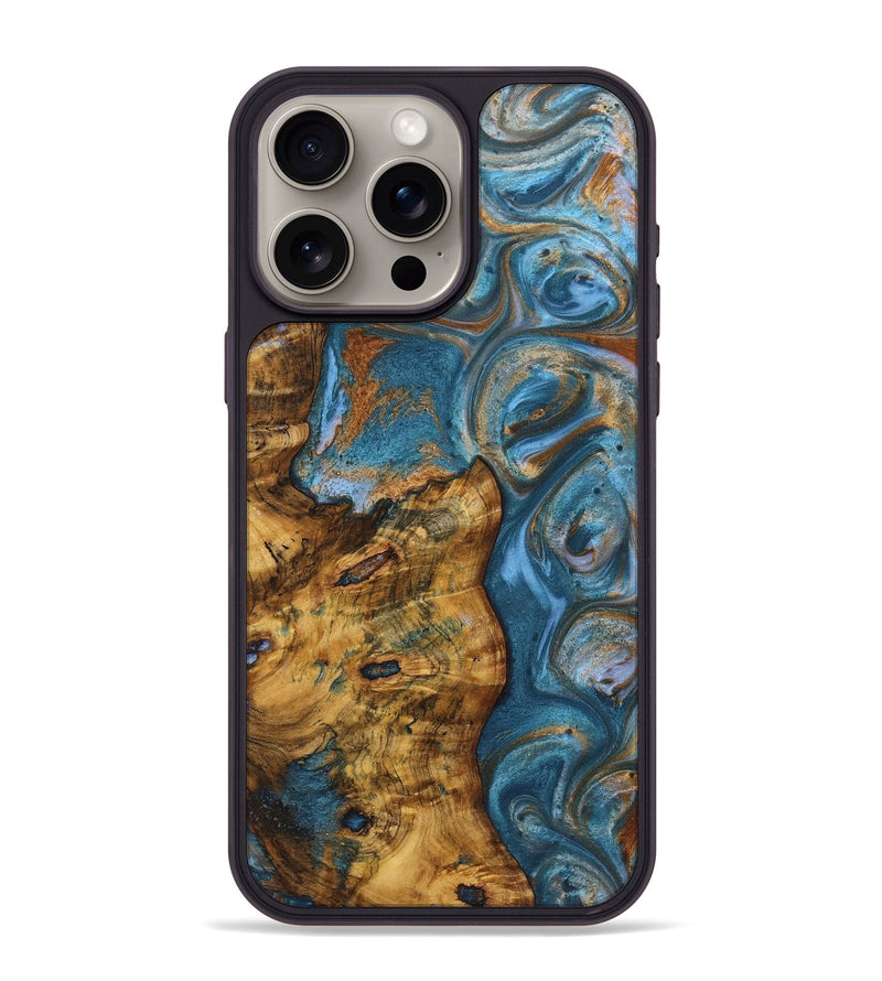 iPhone 15 Pro Max Wood+Resin Phone Case - Mckinley (Teal & Gold, 719454)