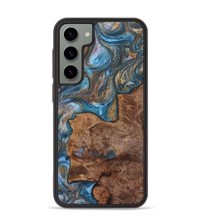 Galaxy S23 Plus Wood+Resin Phone Case - Luella (Teal & Gold, 719456)