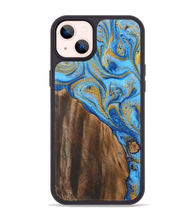 iPhone 14 Plus Wood+Resin Phone Case - Cecil (Teal & Gold, 719467)