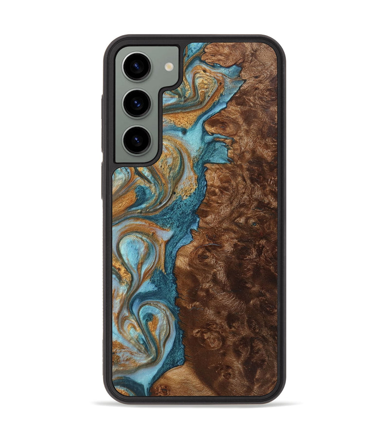 Galaxy S23 Plus Wood+Resin Phone Case - Beulah (Teal & Gold, 719474)