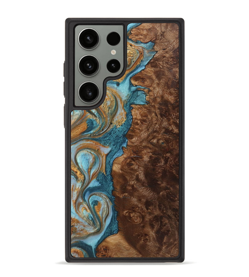 Galaxy S23 Ultra Wood+Resin Phone Case - Beulah (Teal & Gold, 719474)