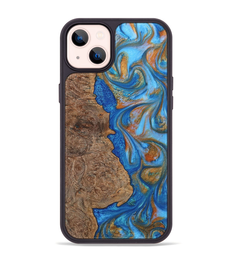 iPhone 14 Plus Wood+Resin Phone Case - Christian (Teal & Gold, 719475)