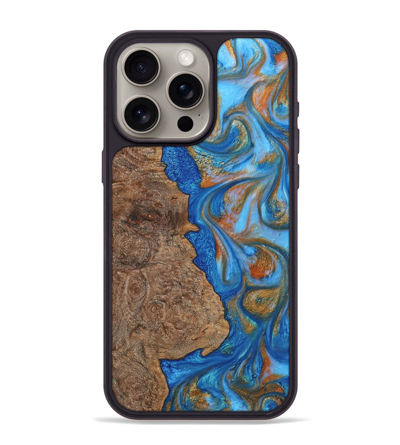 iPhone 15 Pro Max Wood+Resin Phone Case - Christian (Teal & Gold, 719475)