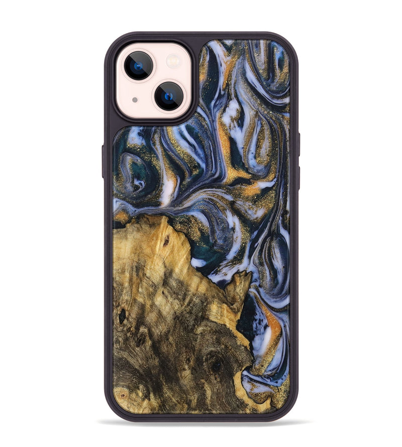 iPhone 14 Plus Wood+Resin Phone Case - Peyton (Teal & Gold, 719481)