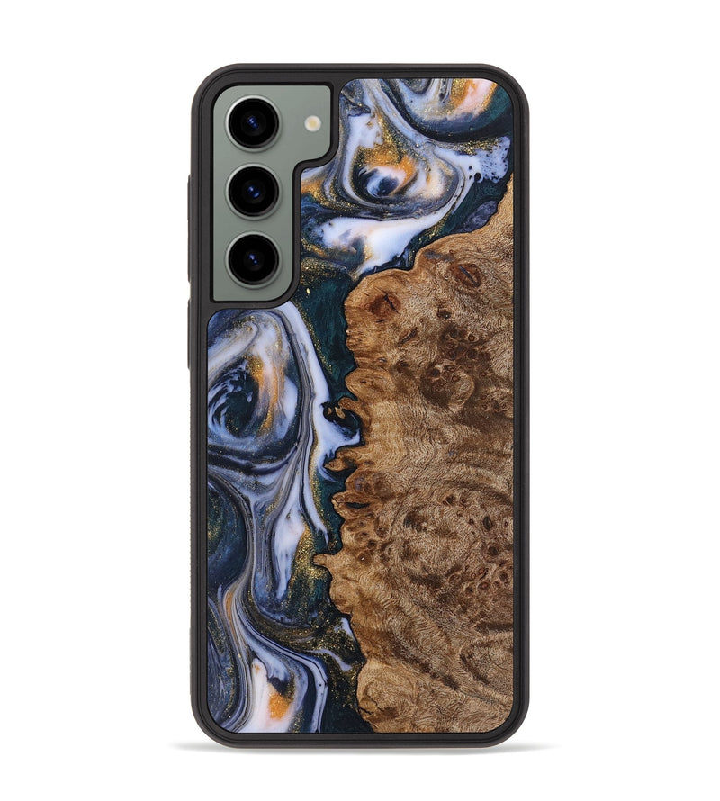 Galaxy S23 Plus Wood+Resin Phone Case - Camila (Teal & Gold, 719482)