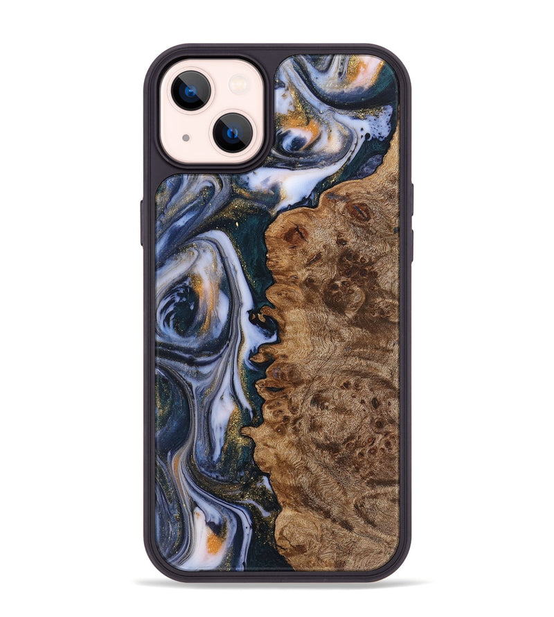 iPhone 14 Plus Wood+Resin Phone Case - Camila (Teal & Gold, 719482)