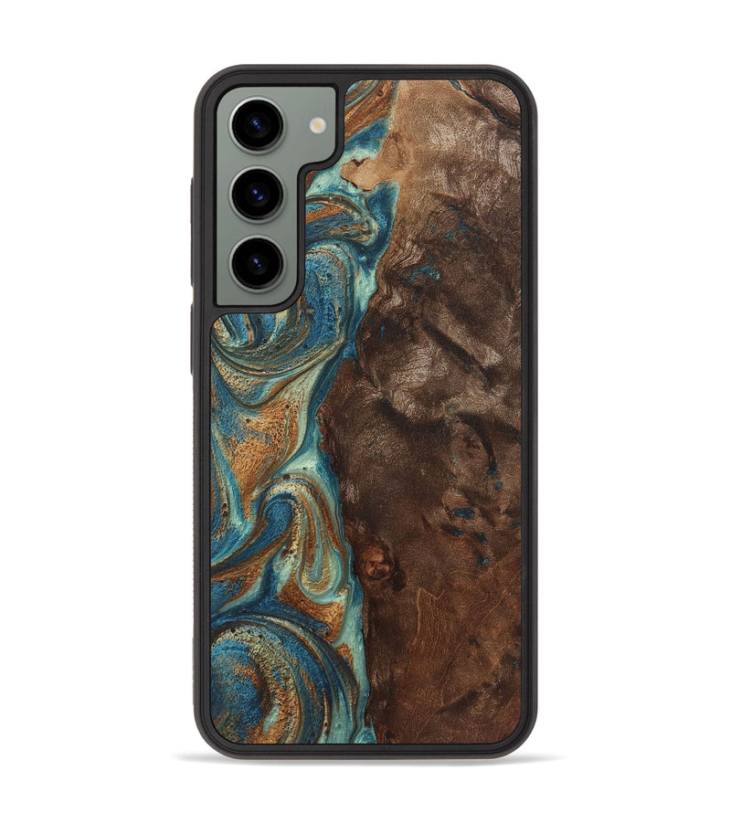 Galaxy S23 Plus Wood+Resin Phone Case - Priscilla (Teal & Gold, 719483)