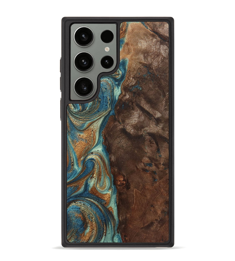 Galaxy S23 Ultra Wood+Resin Phone Case - Priscilla (Teal & Gold, 719483)