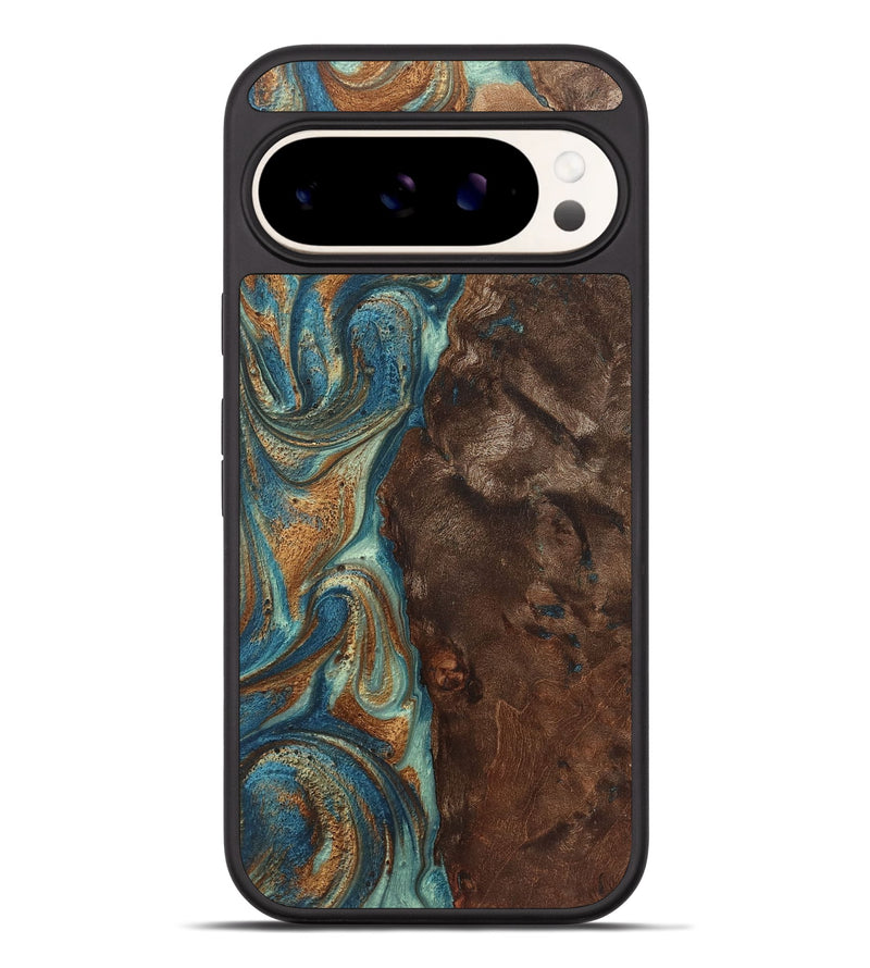 Pixel 9 Pro XL Wood+Resin Phone Case - Priscilla (Teal & Gold, 719483)