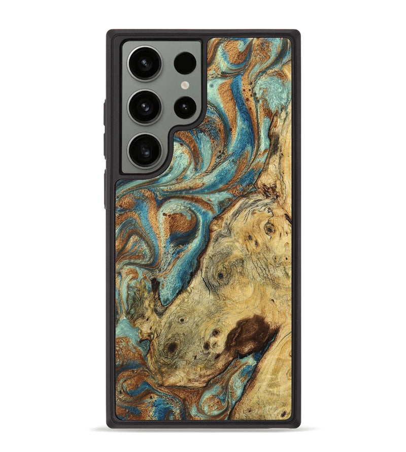 Galaxy S23 Ultra Wood+Resin Phone Case - Phoenix (Teal & Gold, 719484)