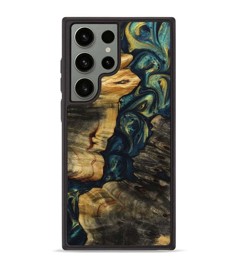 Galaxy S23 Ultra Wood+Resin Phone Case - Mercedes (Teal & Gold, 719491)