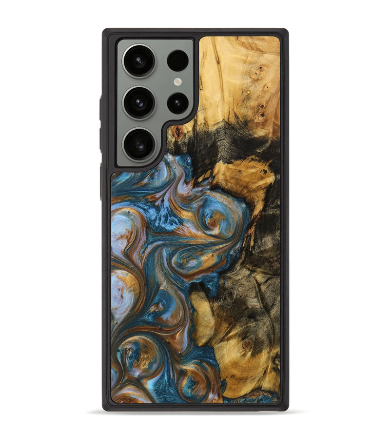 Galaxy S23 Ultra Wood+Resin Phone Case - Zaiden (Teal & Gold, 719492)