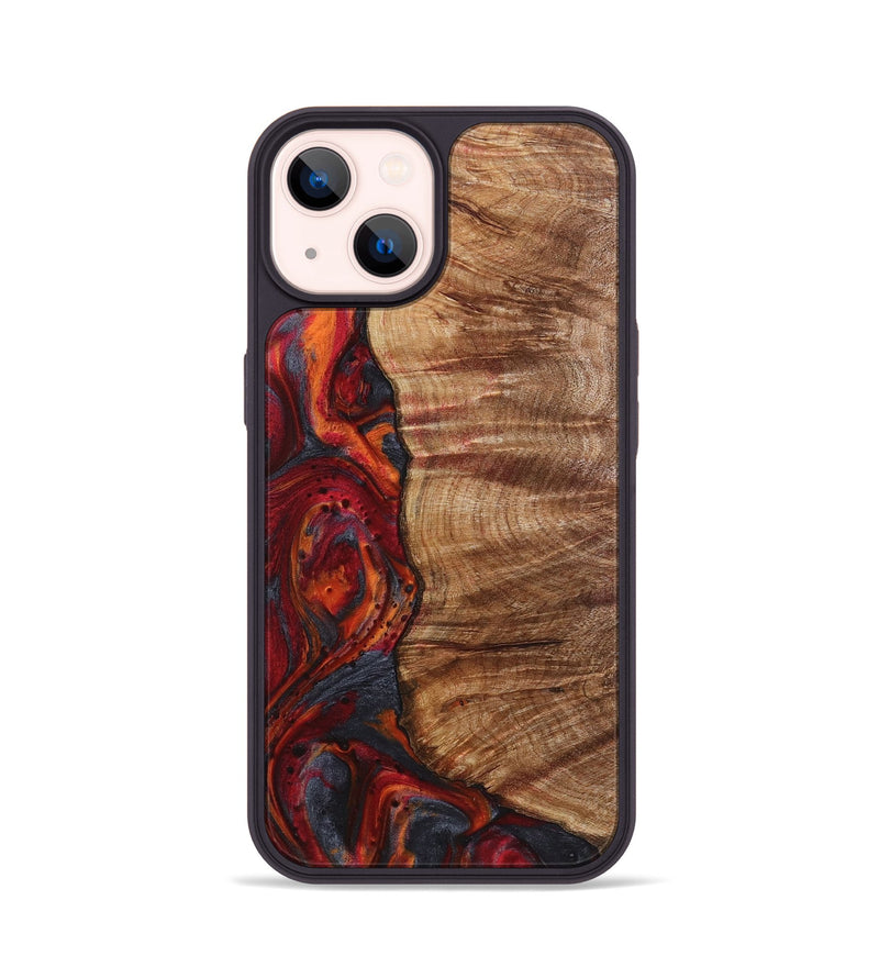 iPhone 14 Wood+Resin Phone Case - Wren (Red, 719563)