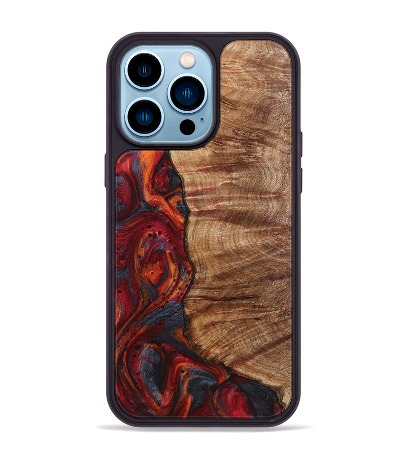 iPhone 14 Pro Max Wood+Resin Phone Case - Wren (Red, 719563)