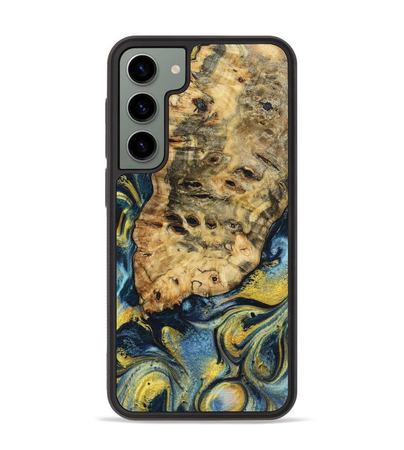 Galaxy S23 Plus Wood+Resin Phone Case - Bobby (Teal & Gold, 719574)