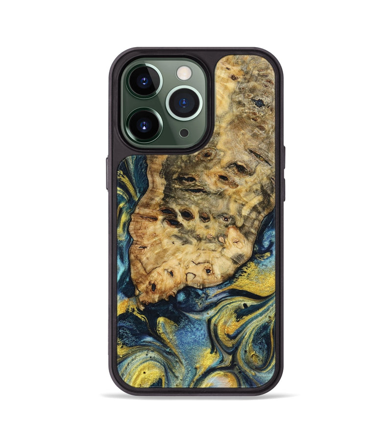 iPhone 13 Pro Wood+Resin Phone Case - Bobby (Teal & Gold, 719574)