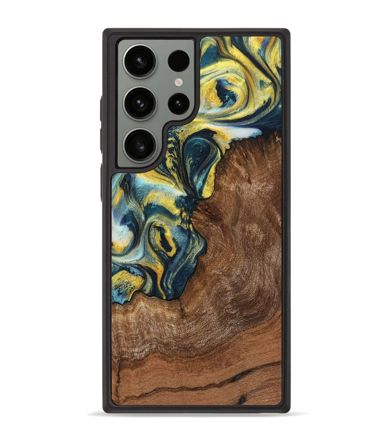 Galaxy S23 Ultra Wood+Resin Phone Case - Lane (Teal & Gold, 719575)